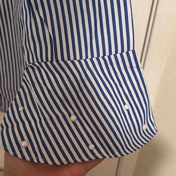 NY Collection Blue and White Striped Blouse - Picture 6 of 9